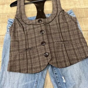 Y2K Vintage Style Brown Plaid Button-Up Vest